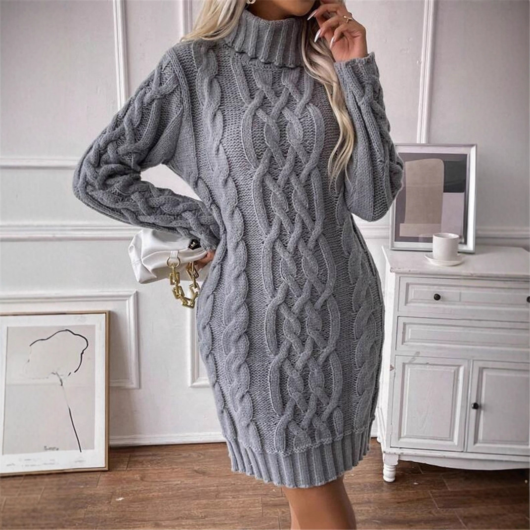 Robe pull en tricot pour femmes, Slim, col roulé, motif câble, manches longues, nouvelle collection automne hiver