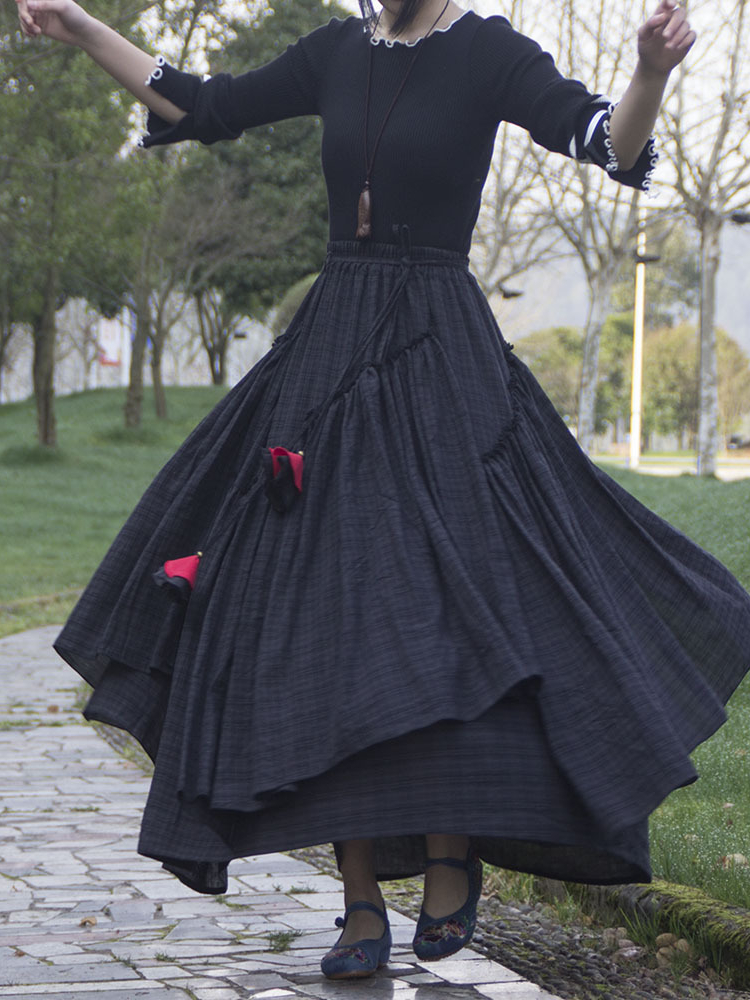 Jupe longue médiévale en coton et lin pour femme, imprimé Dubaï, Turquie, rétro, Eid, à lacets, musulmane, maxi, printemps, été, 2022