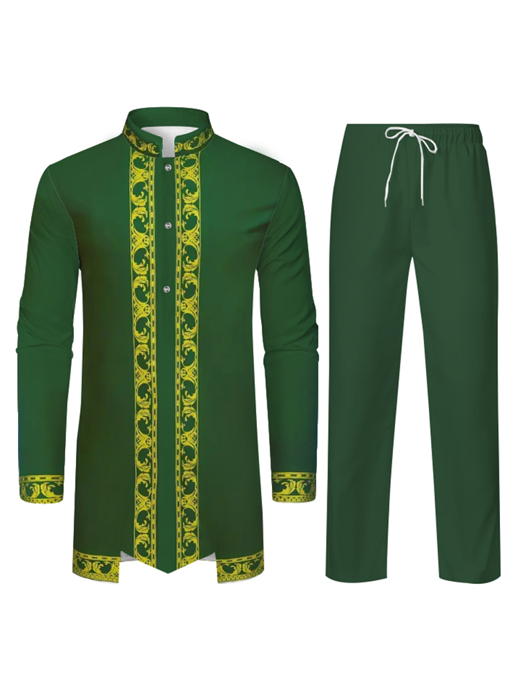 Moyen-Orient Culture Traditionnelle Robe Musulmane Arabe Hommes Vêtements Traditionnels 3D Technologie Imprimé Motif Deux Pièces Ensemble Vêtements