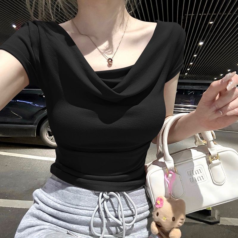 T-shirts plissés unis à manches courtes pour femmes, style coréen, élégants et polyvalents, pour l'été