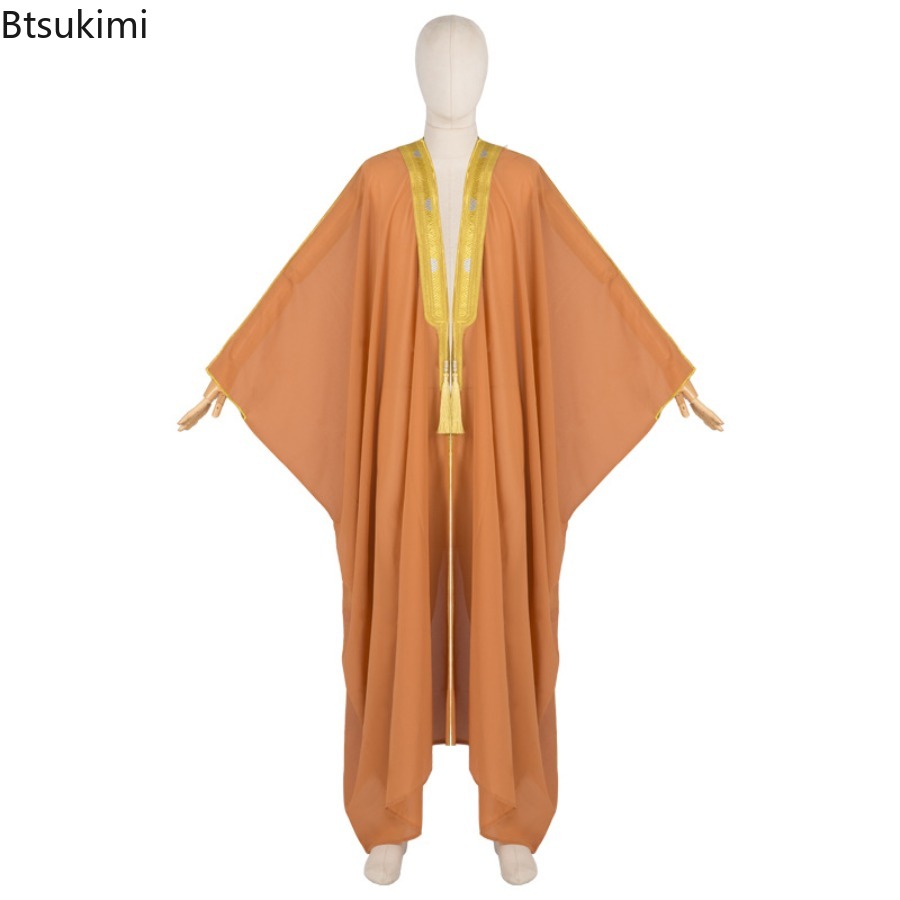 Jubba Thobe pour hommes musulmans, cardigan en mousseline de soie, abaya, kimono islamique, robe longue, kaftan saoudien, caftan musulman, robe pour hommes