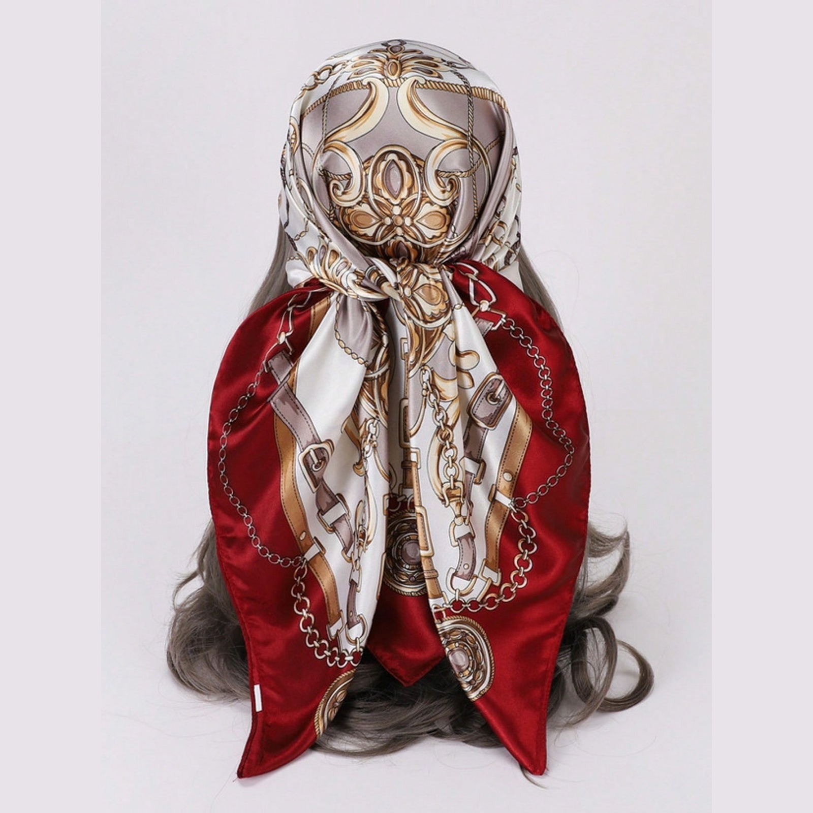 Foulard en soie rose pour cheveux, foulard en Satin élégant à motif de chaîne Vintage, grand foulard carré pour femmes, cheveux élégants