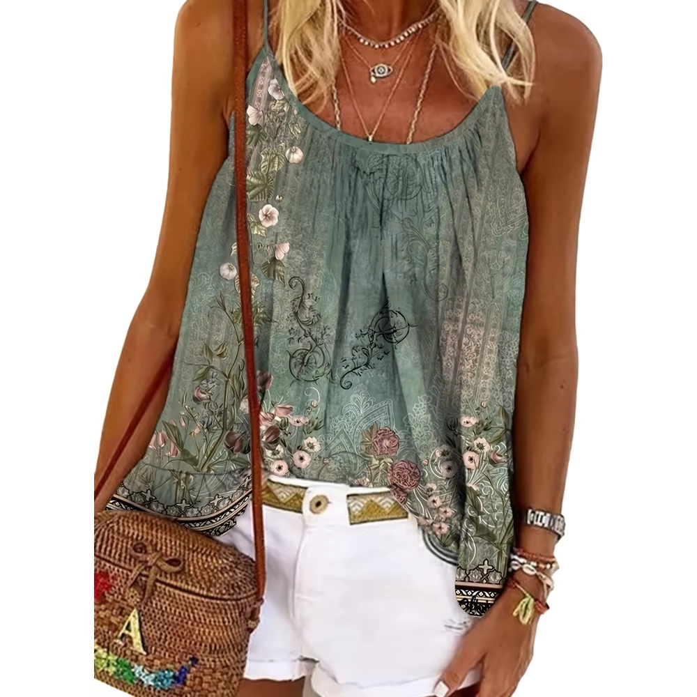 Gilet femme imprimé ethnique occidental décontracté sans manches camisole femme rétro gilet ample