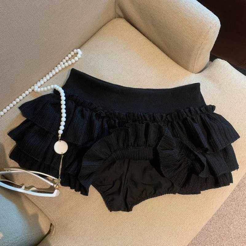 Jupe courte d'été pour femmes, blanc et noir, mode coréenne, taille élastique, Tutu, à volants, ligne a, Mini jupe gâteau plissée