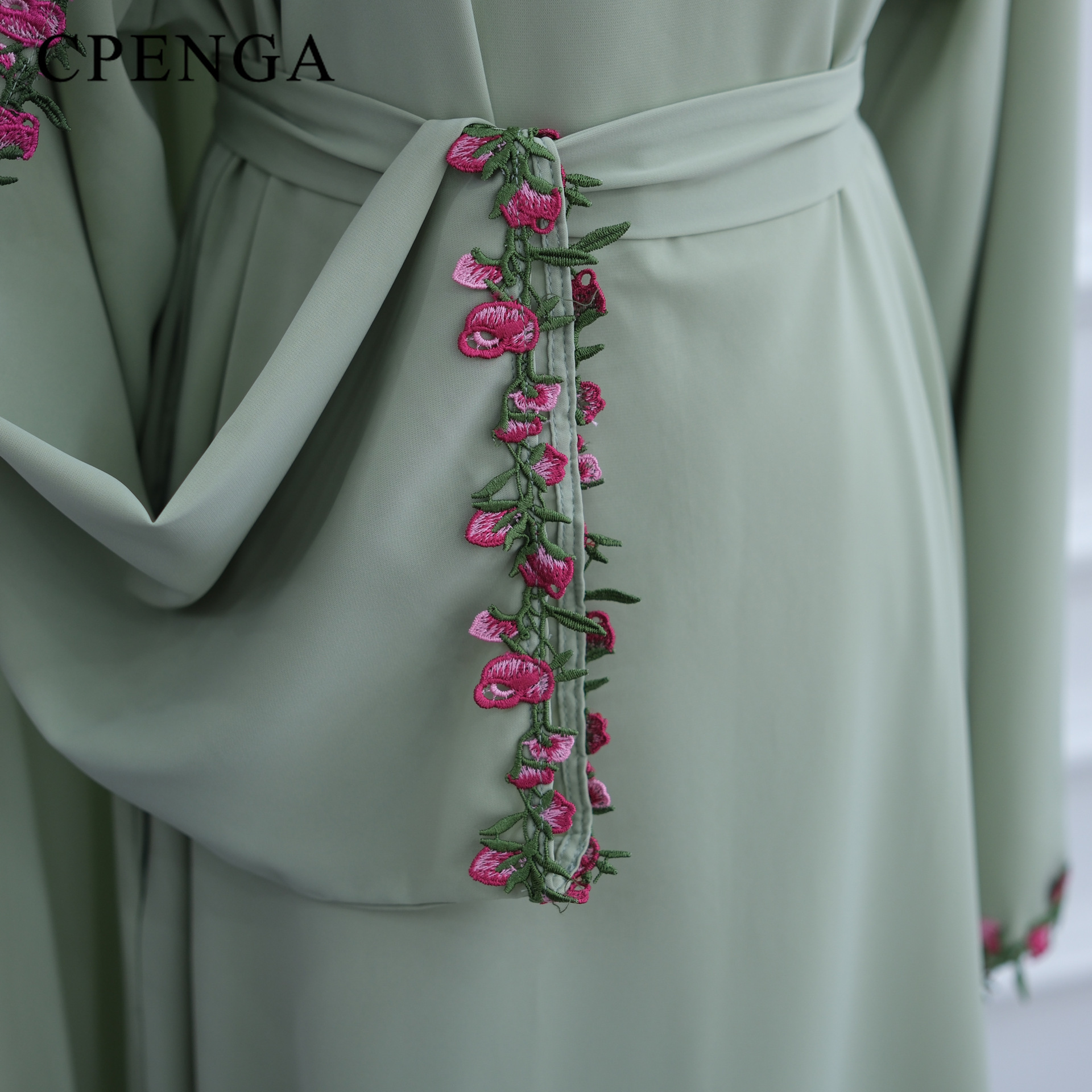 Abaya de luxe de Dubaï avec garniture florale rose et hijab, vêtements islamiques élégants et modestes en Nida pour l'Aïd 2026, nouveau caftan de fête turc pour femme