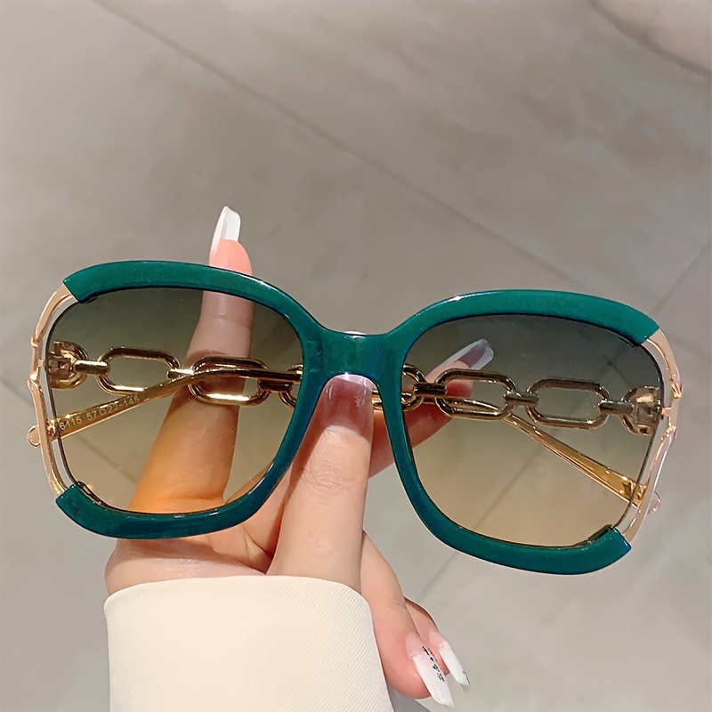 Lunettes carrées chics à la mode, verres dégradés, chaîne de fausses perles détachables, tendance, élégantes pour le streetwear et les accessoires de fête, nouvelle collection