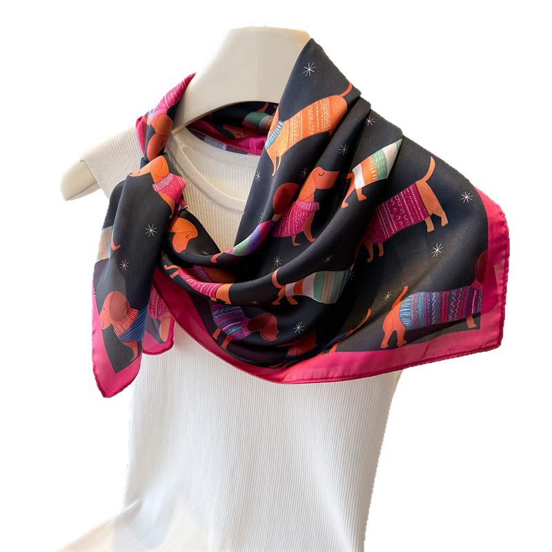 Foulard carré en soie de luxe 70x70cm pour femme, motif Teckel mignon, châle, accessoire de mode, bandeau pour cheveux, bandana, hijab, bonnets – Collection 2026