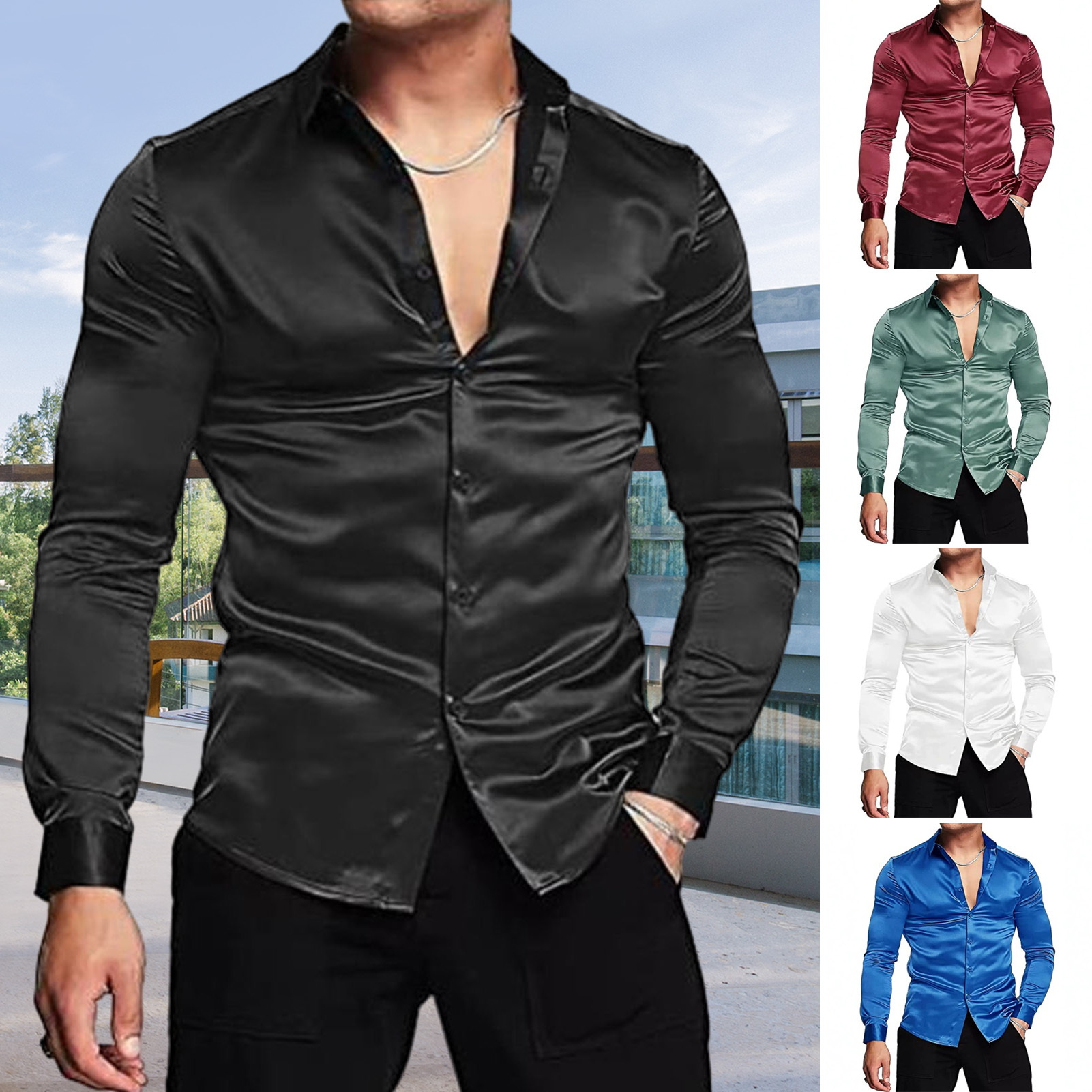 InjSatin-Chemise habillée de luxe pour hommes, rose, mince, manches longues, smoking, mariage, club, fête, danse, Rh, homme, nouveau, 2023