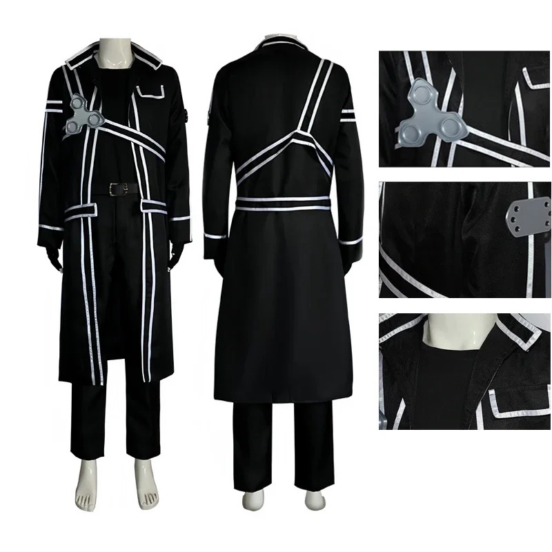 Costume de cosplay Anime Sword Kirito Kazuto Kirigaya : veste, chemise, pantalon, tenue de fête d'Halloween pour hommes