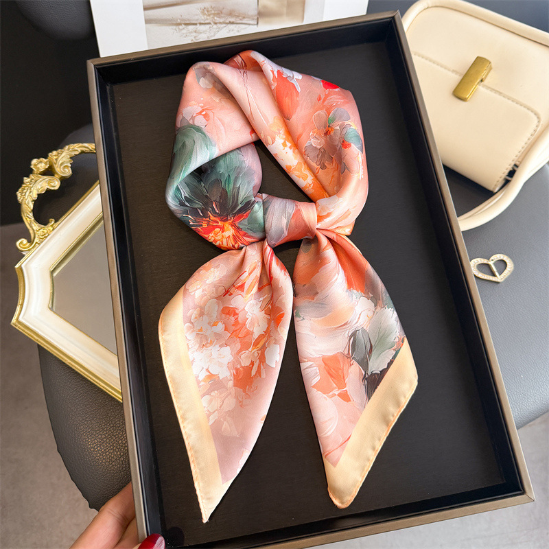Nouveau Foulard Carré en Satin à Imprimé Floral 2026 pour Femme, Écharpe Douce, Voile, Hijab, Décoration Toutes Saisons, Lien de Cou
