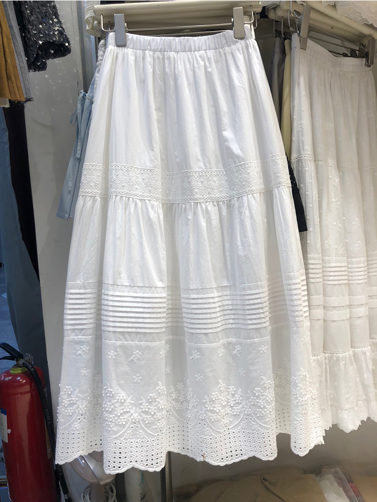 Jupe mi-longue en dentelle élégante, taille haute, ample, mode coréenne décontractée, couleur unie, Design pour filles chaudes, jupe blanche Chic