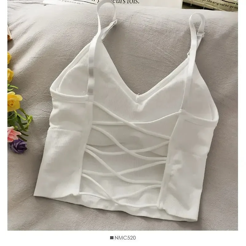 Soutien-gorge intégré pour femmes, haut court, sexy, nouveau, 2024