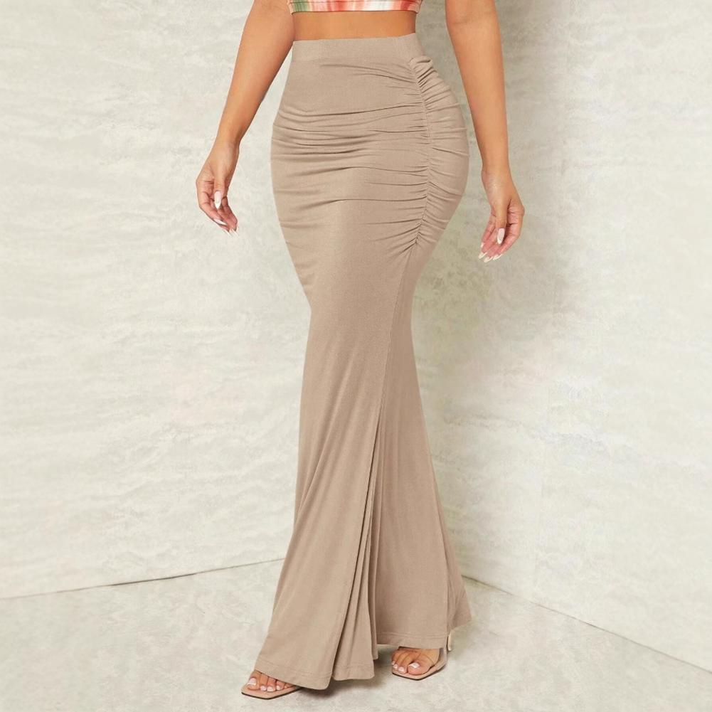 Jupe queue de poisson taille haute froncée pour femmes, couleur unie, effet amincissant, longue, pour les déplacements, Streetwear