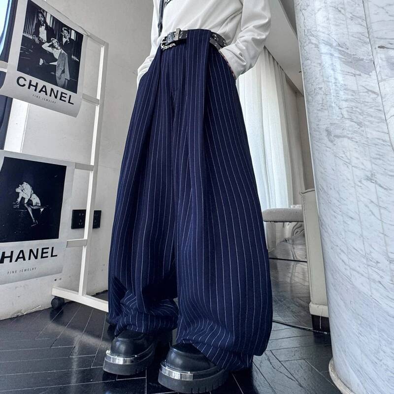 IEFB nouveau Style coréen hommes pantalons décontractés rayé couteau incurvé couleur unie jambe large bas à la mode mâle pantalon à la mode 9W4173