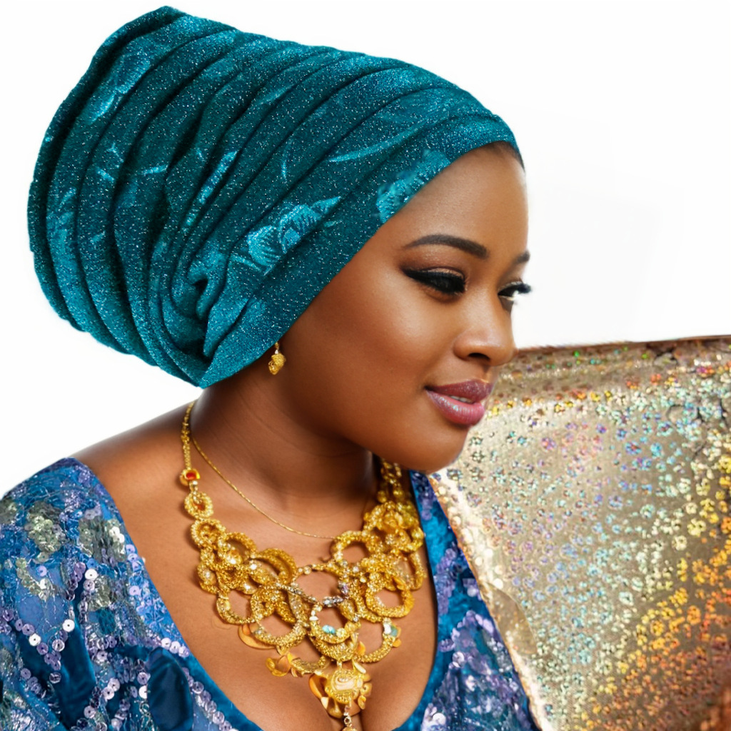Turban Plissé à Paillettes pour Femme, Écharpe de Sauna Musulmane, Chapeau Africain, 2025