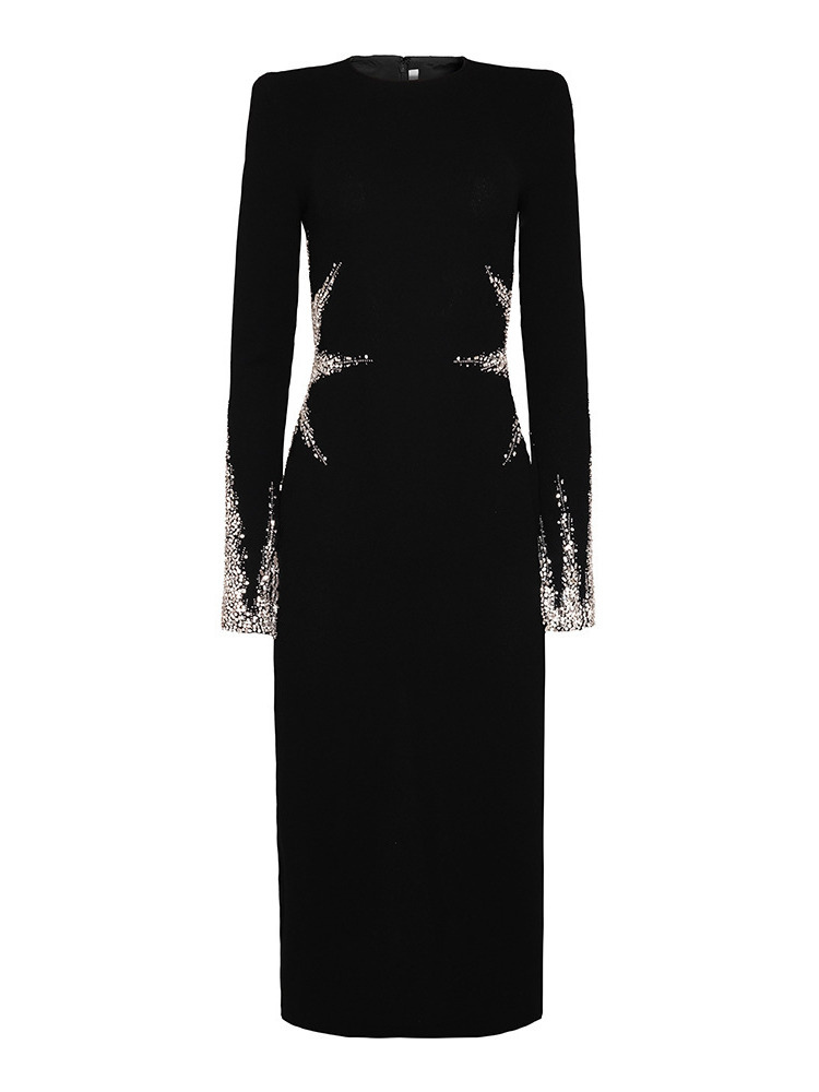DEAT 2026 Nouvelle Robe de Soirée Formelle Élégante avec Perles et Diamants, Robe Pull Slim Taille Haute pour Femme Vestido