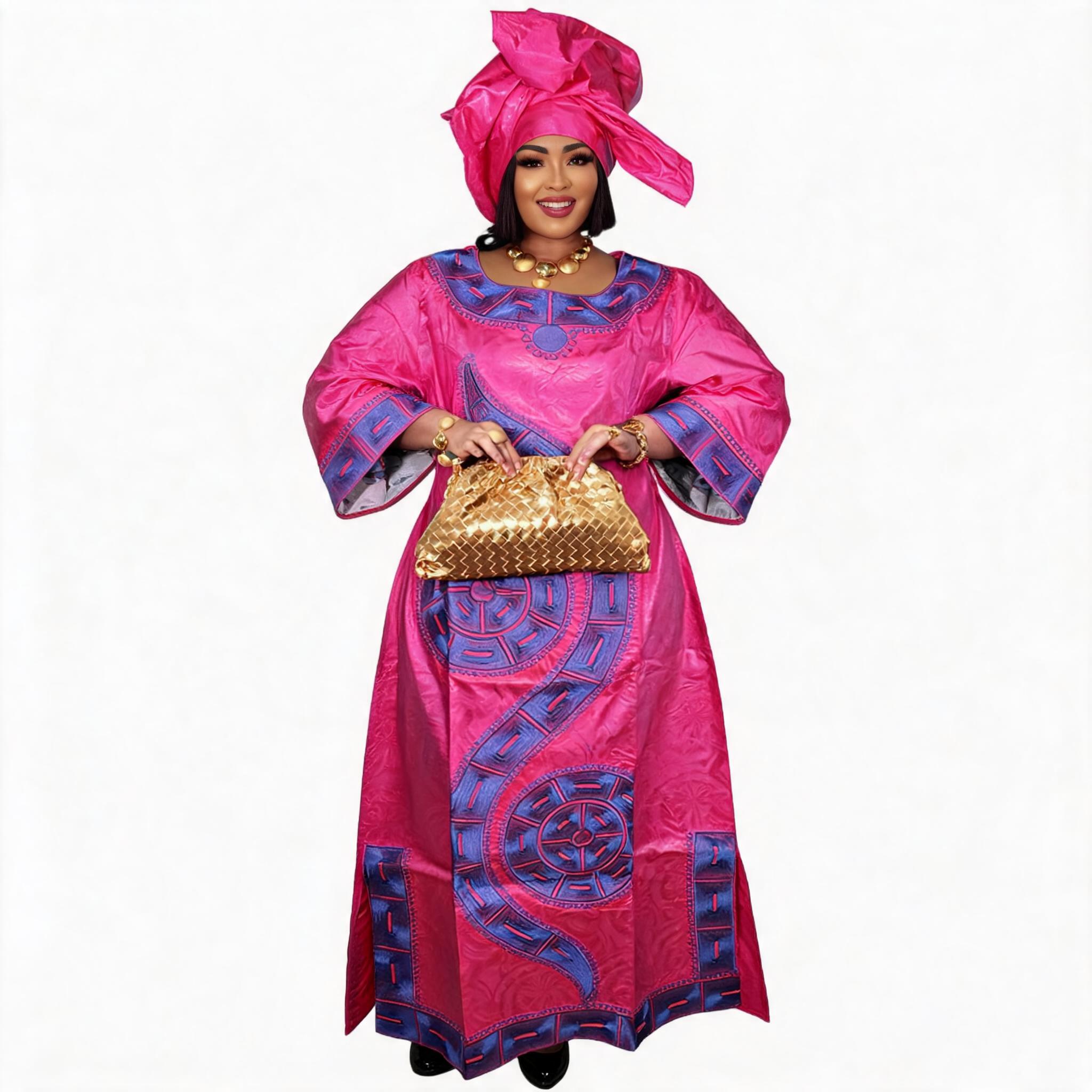 Robes africaines pour femmes grande taille, robe longue en bazin riche avec broderie et écharpe