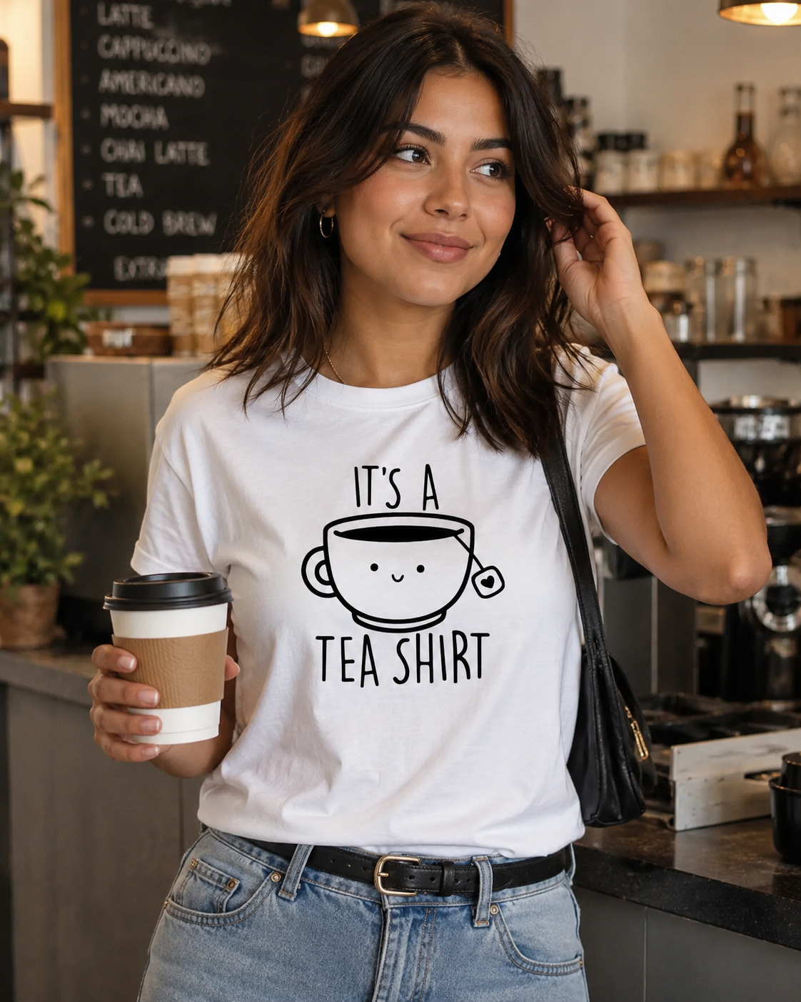 T-shirt décontracté pour femmes avec motif de dessin animé de tasse de thé imprimé avec l'inscription « It's A Tea Shirt », vêtements tendance Harajuku Kawaii Y2K