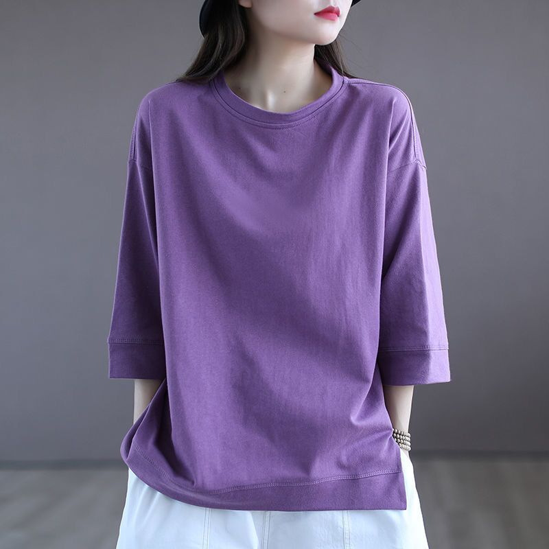 T-shirt manches courtes pour femmes, nouvelle simplicité, polyvalent, décontracté, mode, manches 3/4, élégant, couleur unie, printemps et été