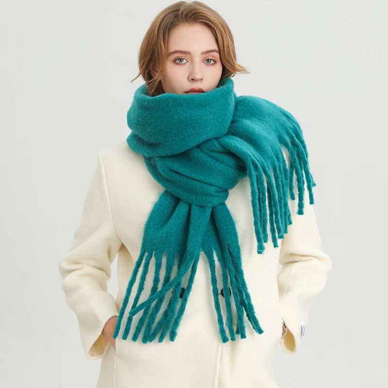 Écharpe d'hiver pour femmes cachemire chaud solide Pashmina couverture enveloppes femme épais doux Bufanda grand gland châle Long Poncho Echarpe