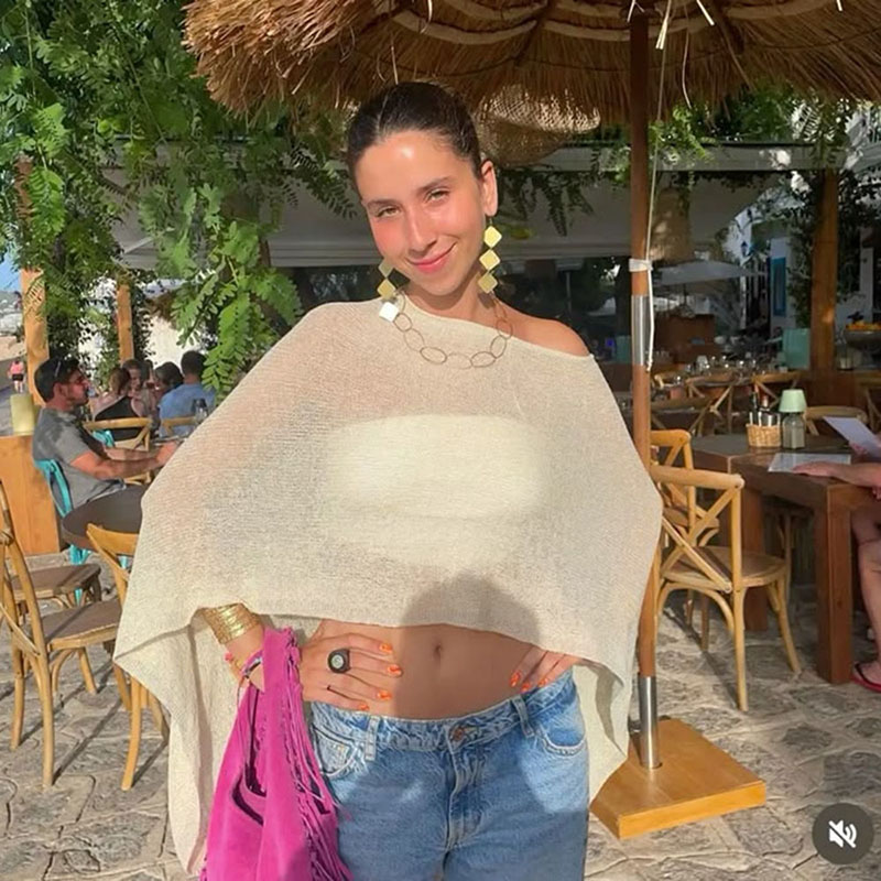 Couvre-maillot de bain bohème pour vacances à la plage, hauts courts en maille irrégulière, esthétique Y2k, haut poncho transparent pour femmes, couvre-maillot sans bretelles en maille.