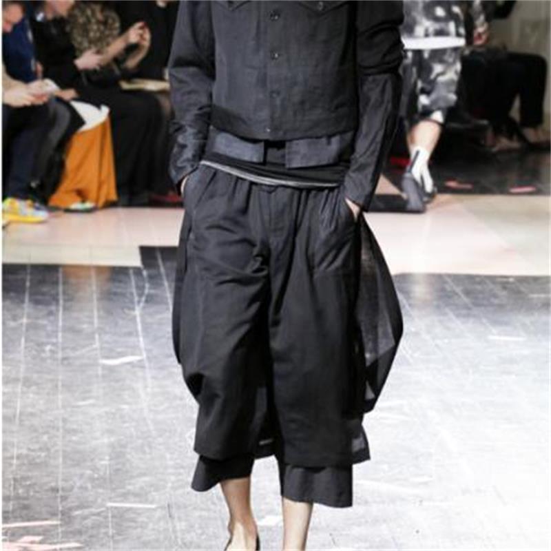 Pantalon à Jambes Larges en Tulle pour Homme, Décontracté, Double Couche, Décontracté, Court, Grande Taille, Nouvelle Mode, Printemps et Été