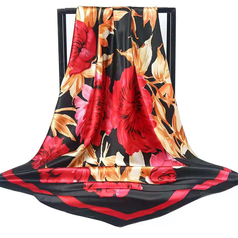 Foulard Carré Élégant en Satin pour Femme, Marque de Luxe, Bandana, Châle, Hijab, 90cm