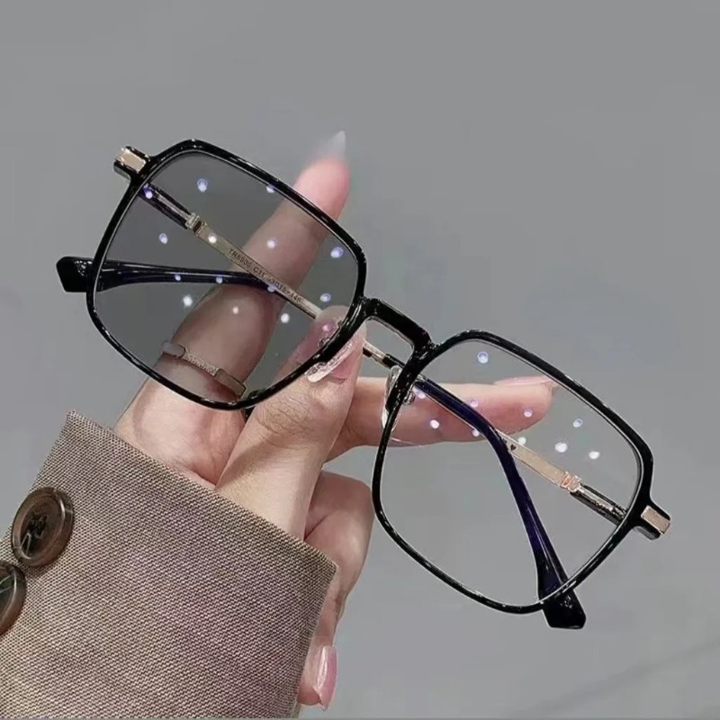 Lunettes photochromiques pour femmes, anti-lumière bleue, monture rose et bleue, grandes lunettes à changement de couleur