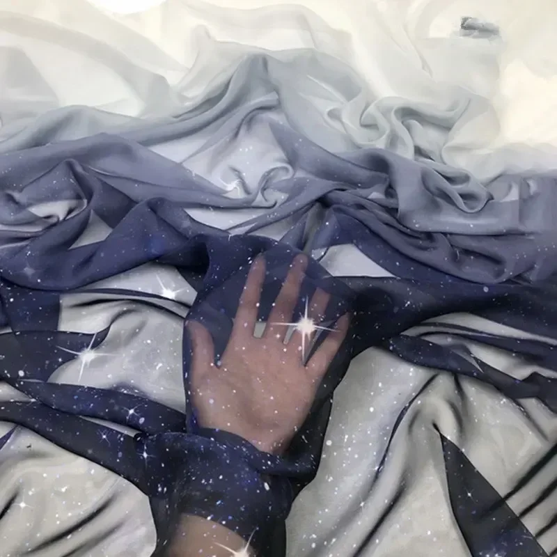 Tissu en Mousseline de Soie Dégradé de 1m, pour Écharpe, Jupe, Couture Imprimée, Injgrill, Doux, Respirant, Bricolage, Robe Hanfu de Style Prairie