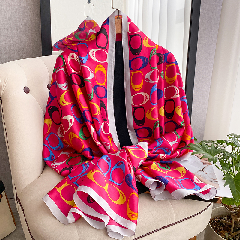 Foulard en soie sergé décontracté pour femme, imprimé, châle, écharpe, hijab, bandana carré, 2026