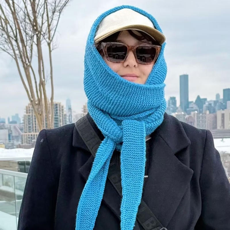 100% laine grande écharpe de Style coréen Ins hiver chaud femmes Simple laine cagoule chapeau coupe-vent Protection des oreilles mode tricot chapeau