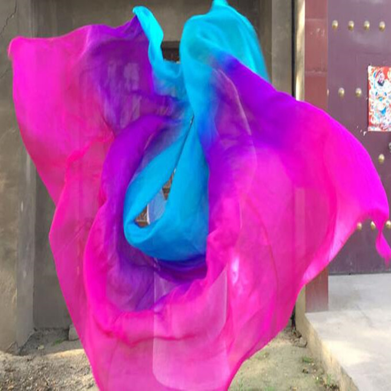 Voile de danse du ventre en soie Pure 100%, écharpe, châle, dégradé de couleur blanc-bleu, 250x114cm, pour femmes, accessoires de spectacle sur scène