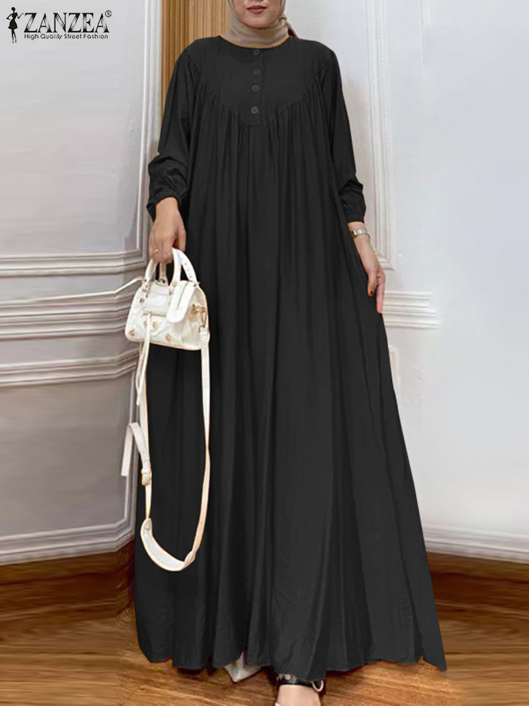 Femmes automne Robe longue musulmane Abaya à manches longues Hijab robes Robe islamique Femme ZANZEA Vintage Ramadan Maxi Robe d'été caftan