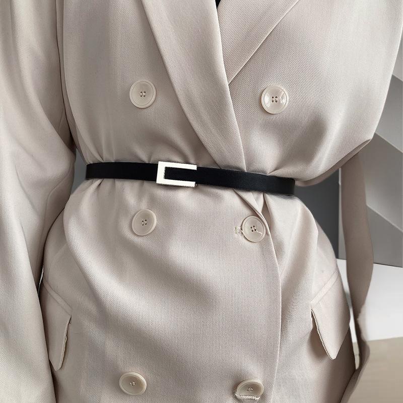 Nouvelle ceinture fine pour femme, boucle en métal noir, or, argent, ceinture décontractée en cuir PU, ceinture de taille pour pantalon, robe, décoration