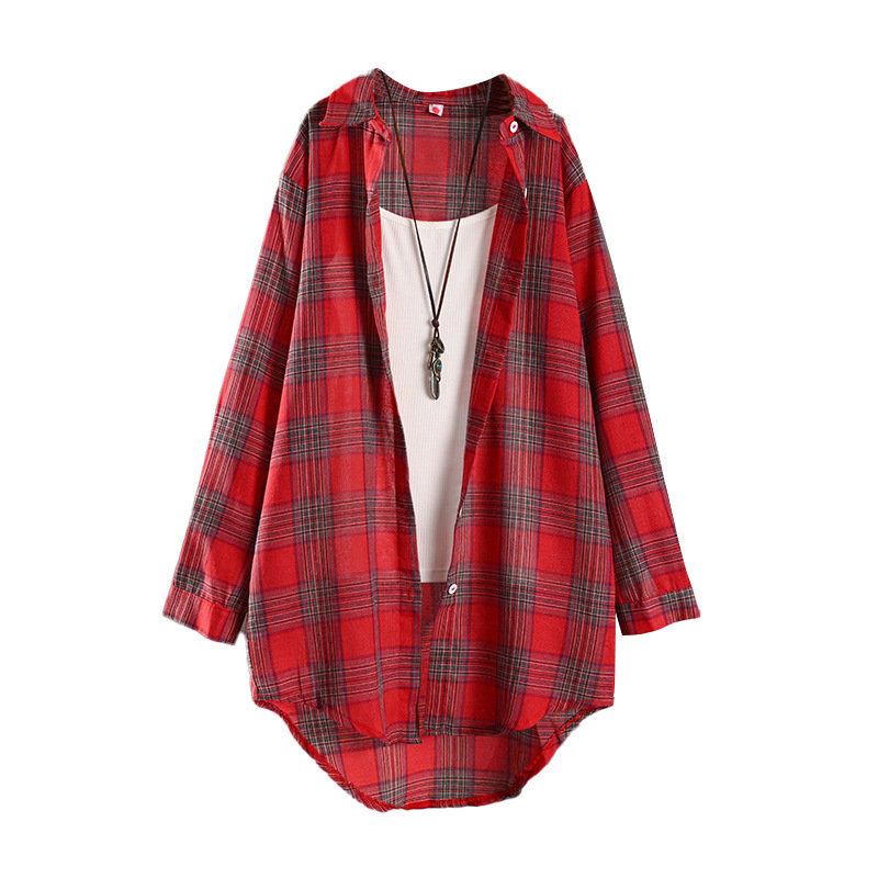 Chemise boutonnée à manches longues pour femmes, chemisiers en lin, style chinois, haut vintage, vêtements à carreaux