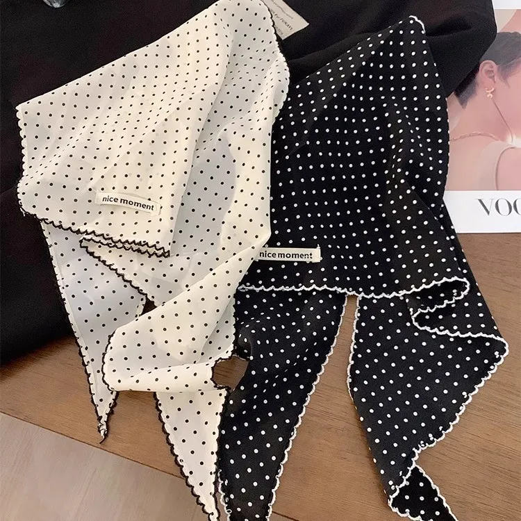 Petite écharpe coréenne fraîche, foulard à rayures fines, bandeau à pois doux, Turban triangulaire, bandeau pour cheveux pour filles, 2025