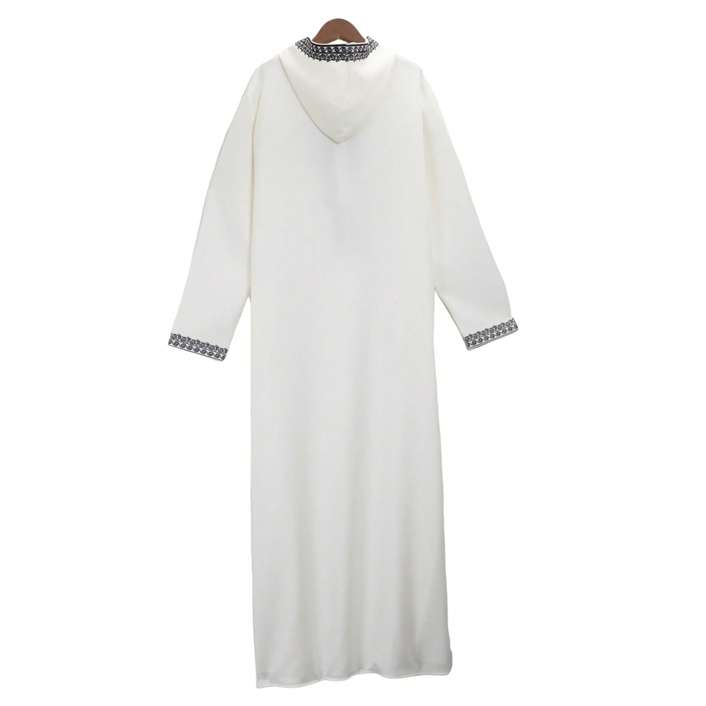 Thobe pour hommes musulmans, robe longue marocaine à manches longues, design brodé avec capuche, robe ample islamique, Jelleba, vêtement traditionnel pour les fêtes