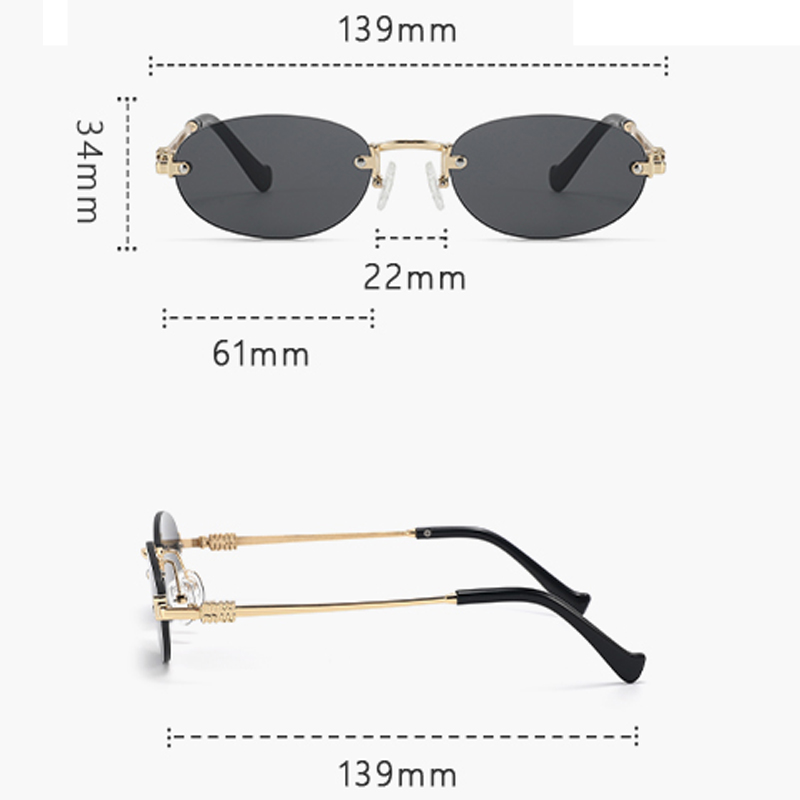Lunettes de soleil ovales sans monture pour femmes 2026 – Nouvelles lunettes de soleil en alliage dégradé pour dames, style rétro, tendance, pour la conduite, style concave, verres chauds