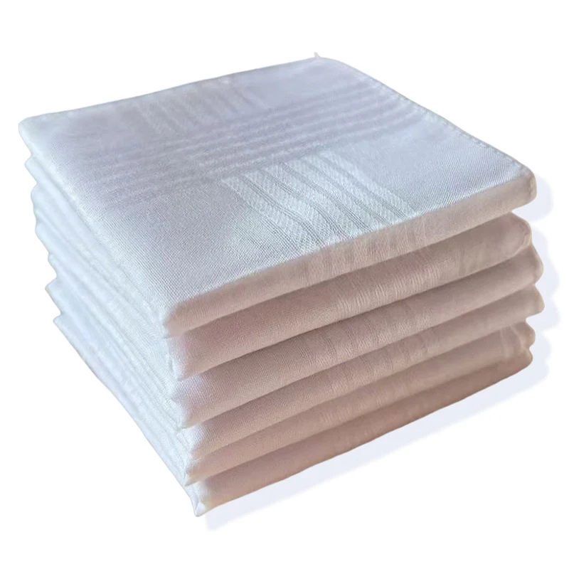 Lot de 6 mouchoirs unisexes en pur coton blanc avec bords en satin de couleurs unies, cadeaux de mariage pour les jeunes mariés, peuvent être utilisés comme tissus absorbants.