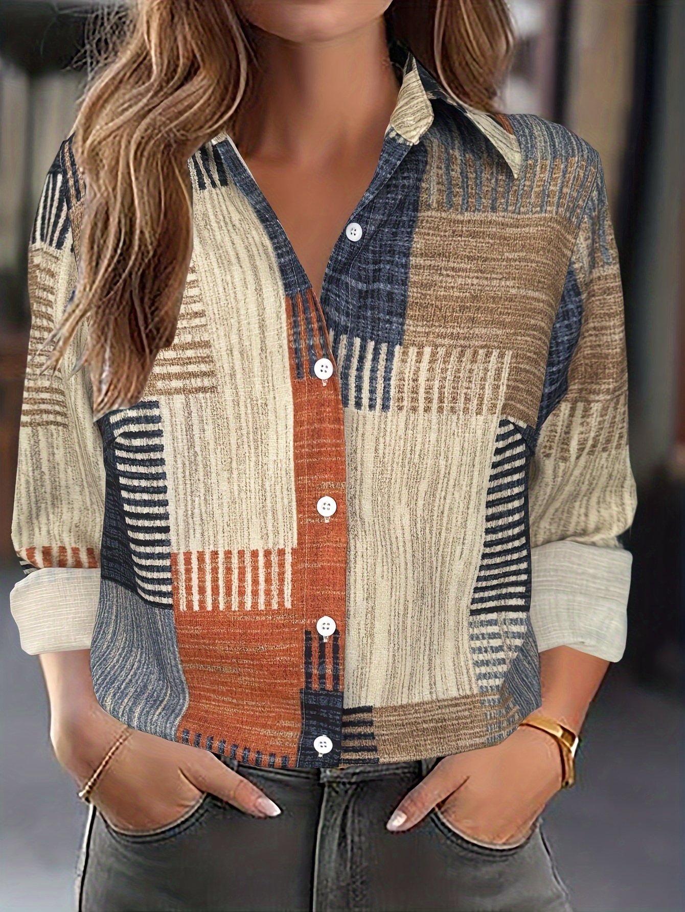 Chemisier Patchwork élégant pour femmes, chemise décontractée à manches longues pour printemps et automne, vêtements pour femmes y2k