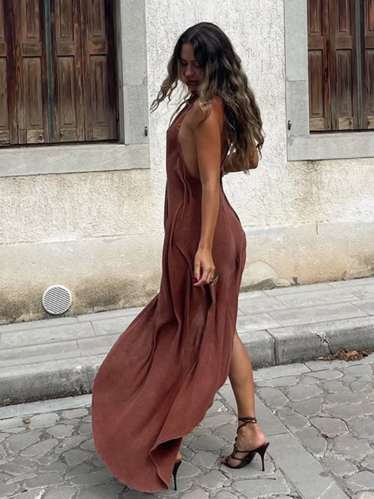 Femmes élégantes plissées irrégulières mince jupe longue Sexy solide dos nu hors épaule robe nouveau rencontres fête Festival Club robe de bal