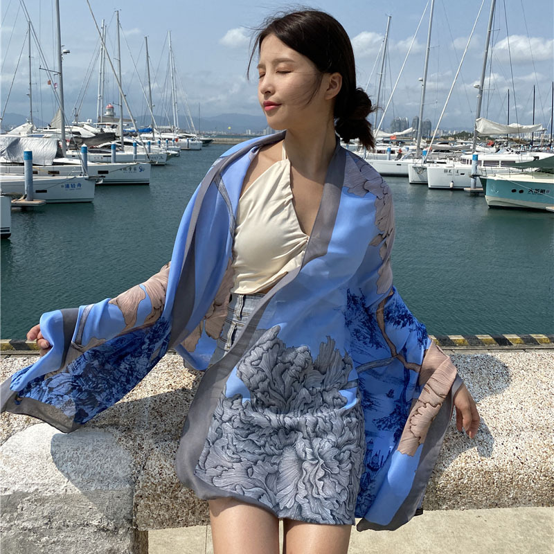 Grand Châle de Plage pour Femme, Écharpe de Voyage, Bikini, Design Floral, Sarong, Couverture de Bain de Luxe, 90x180cm
