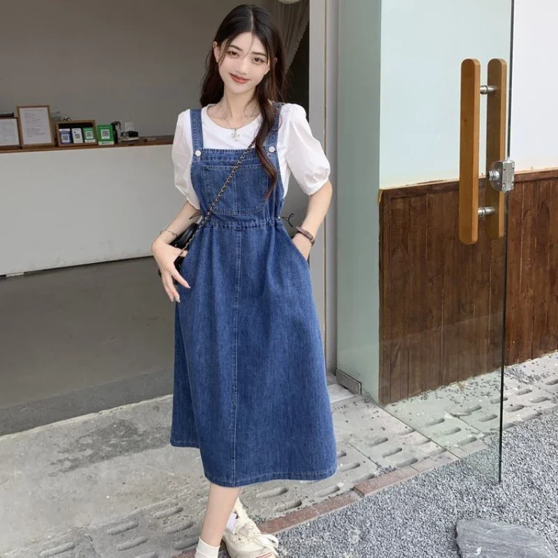 2025 mode femmes Denim jupe à bretelles printemps été casual sangle femme taille haute a-ligne solide à lacets femme jupes