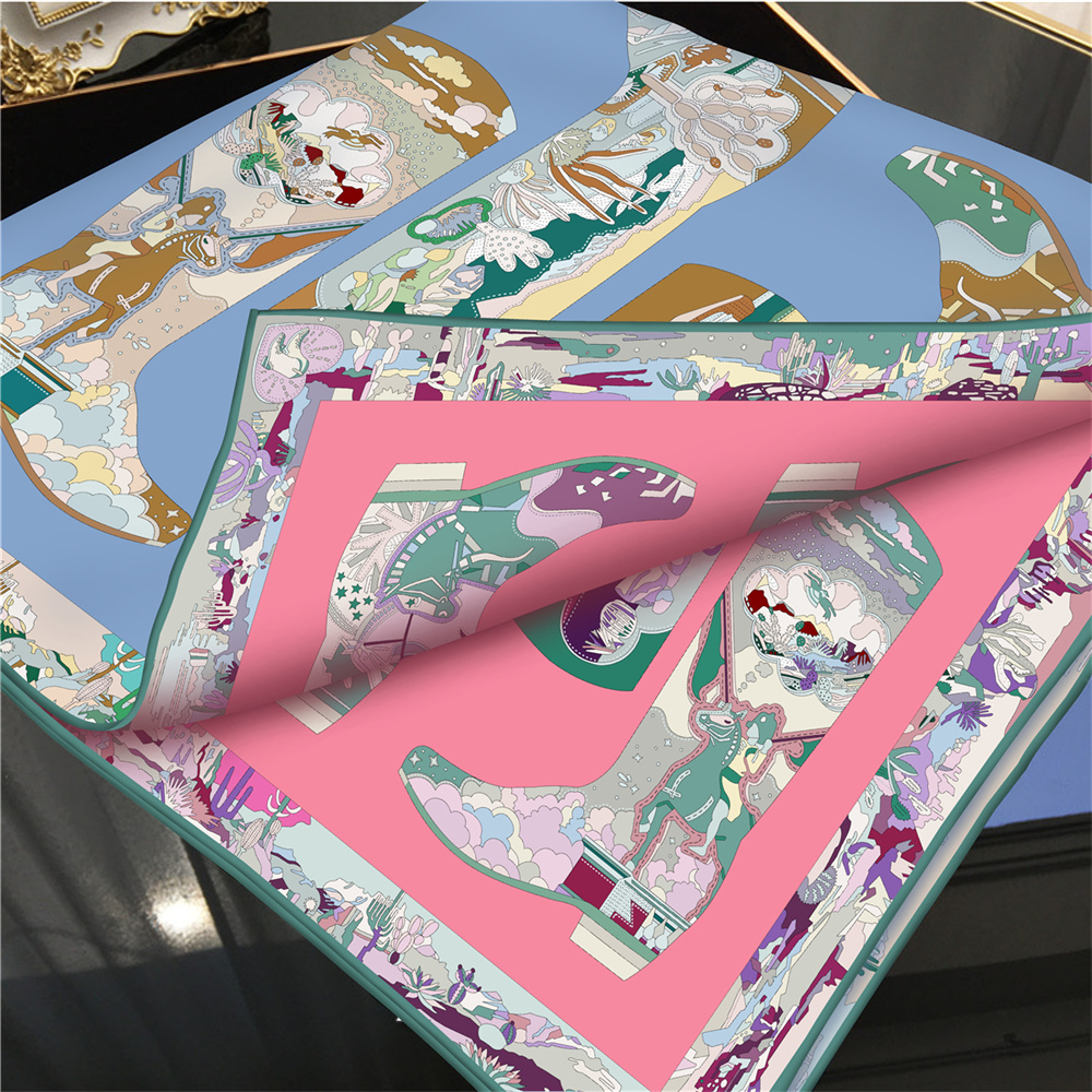Foulards en soie de marque enveloppes bottes en cuir imprimé foulard en soie sergé femmes châles Design de luxe Hijabs mode carré châle bouclé