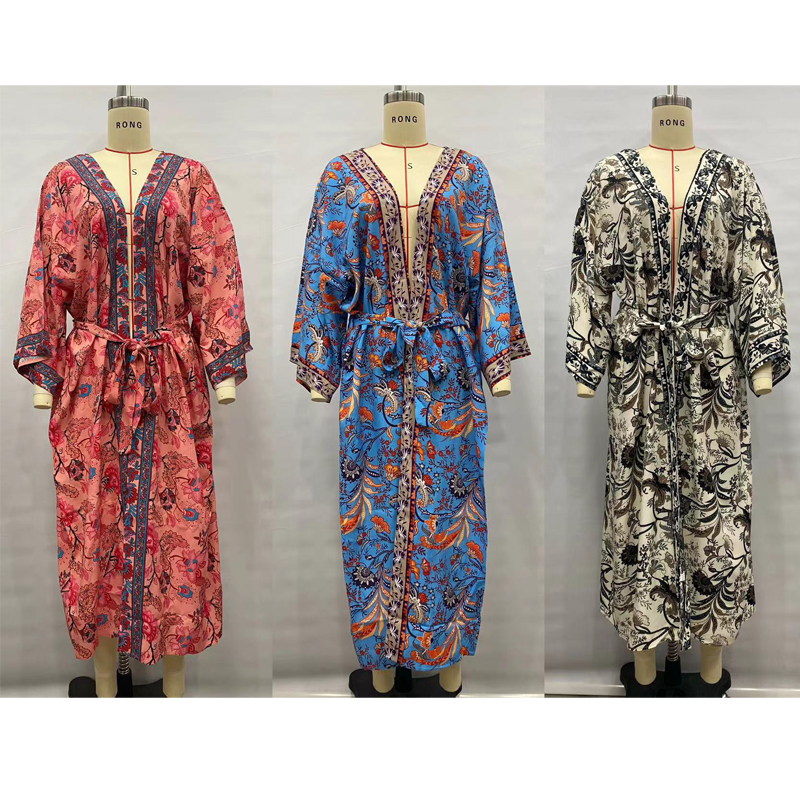 Kimono d'été en coton et rayonne pour femme, robe de plage, style boho, bikini, vêtement éducatif, surdimensionné