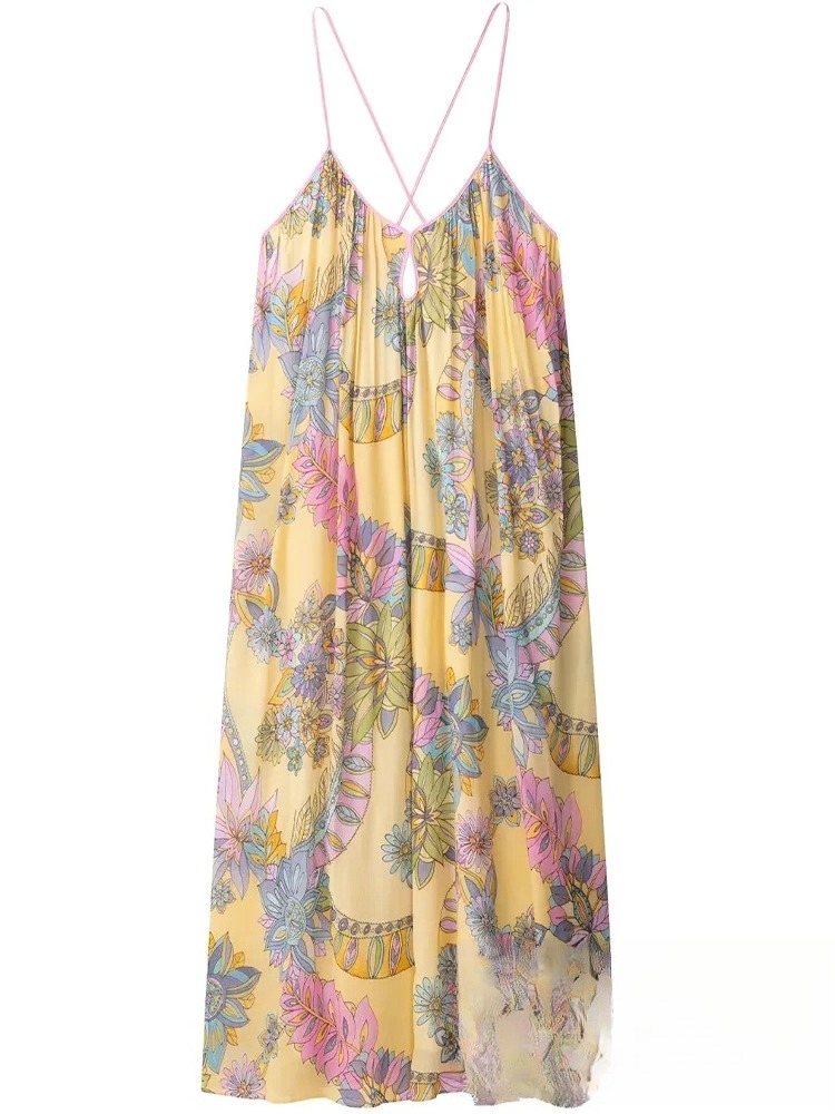 KONDALA Sexy imprimé fleuri en mousseline de soie imprimé robe ample femmes Cami robe de plage ample mode 2025 été dos nu robe féminine