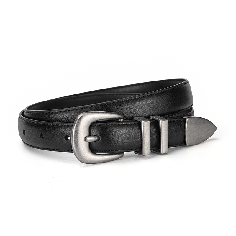 Ceinture en cuir de vache pour femmes, couche supérieure, boucle décorative en forme de sabot de cheval, amincissante pour Jeans, ceinture de taille coréenne en cuir noir