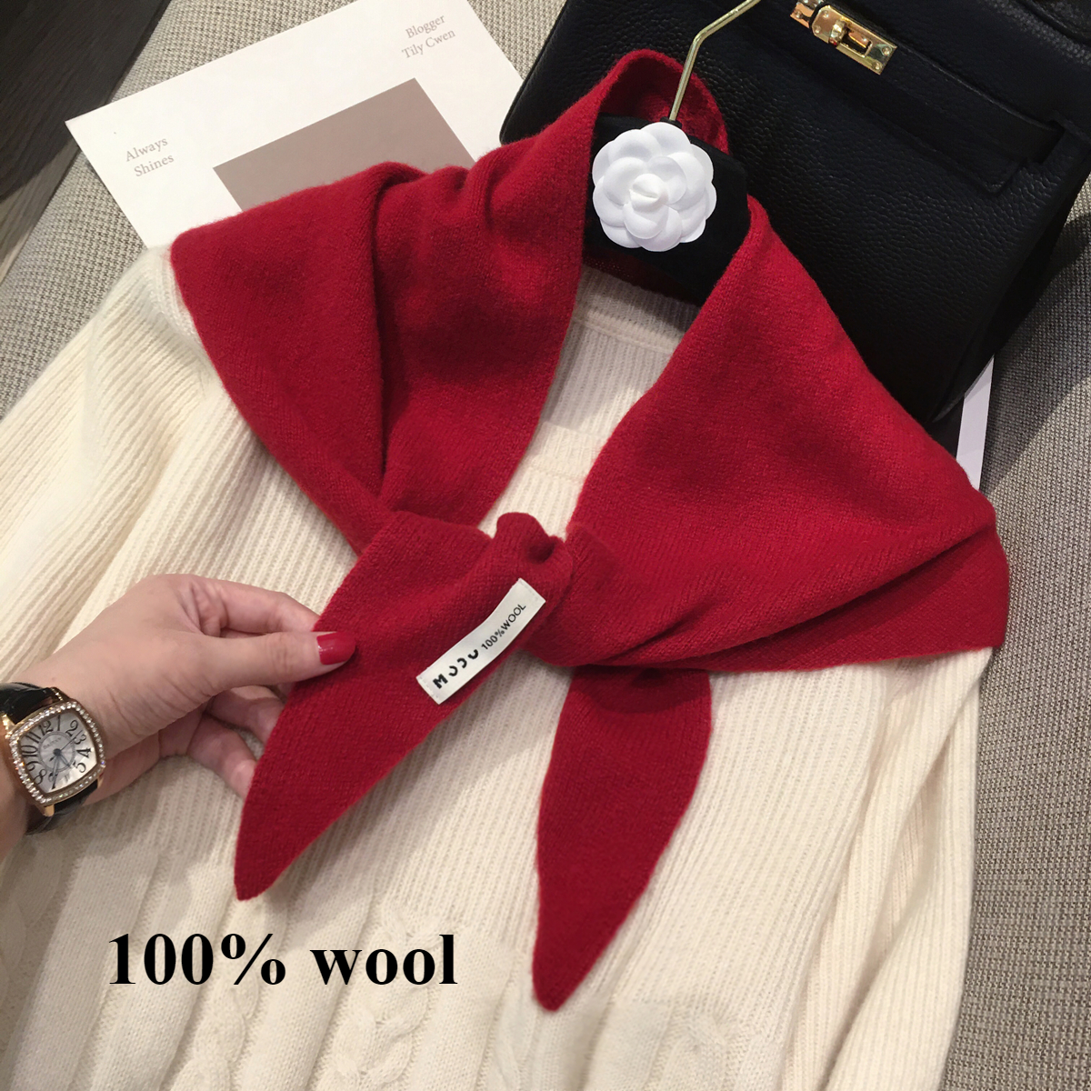 Écharpe triangulaire tricotée en laine de Niche de Style coréen britannique pour femmes foulard écharpe tricotée écharpe tricotée chaude multifonctionnelle