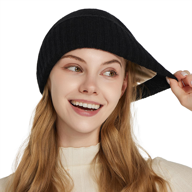 Bonnet de sommeil doux et chaud pour hommes et femmes, bonnets élastiques, bonnet Slouchy, 100% pure laine, ligne en satin, 2 couches, mode, hiver