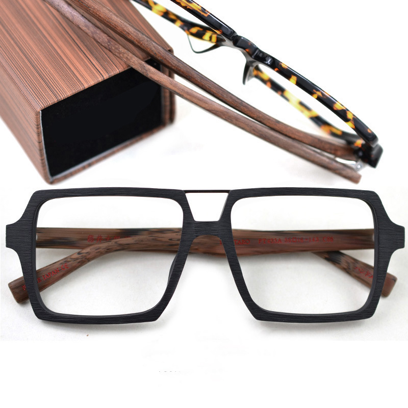 HDCRAFTER monture de lunettes carrée Vintage surdimensionnée avec lentille transparente femmes hommes lunettes optiques en bois montures de Prescription Spectacle